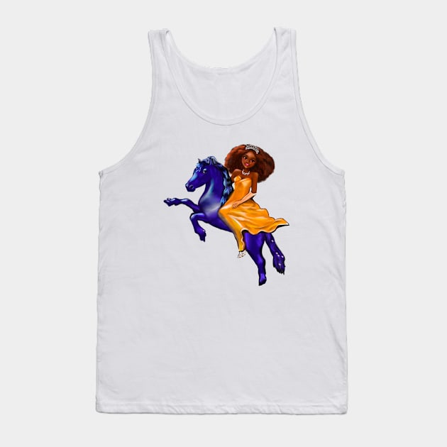 Black anime princess on horse ! A beautiful black girl with Afro hair, brown eyes, Cherry pink lips and dark brown skin. Hair love ! Tank Top by Artonmytee